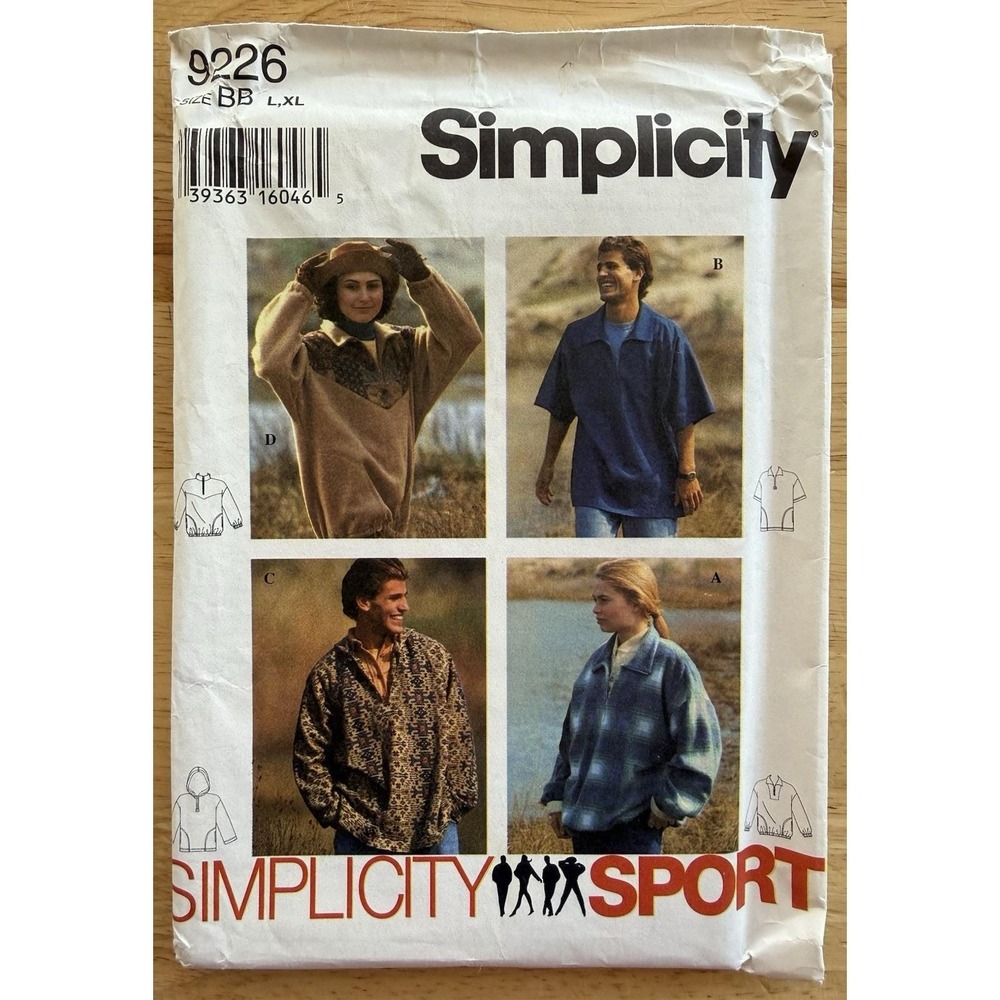 Simplicity Sport Pattern 9226 Adult & Teen Unisex Hoodie Shirt Jacket Size L-XL